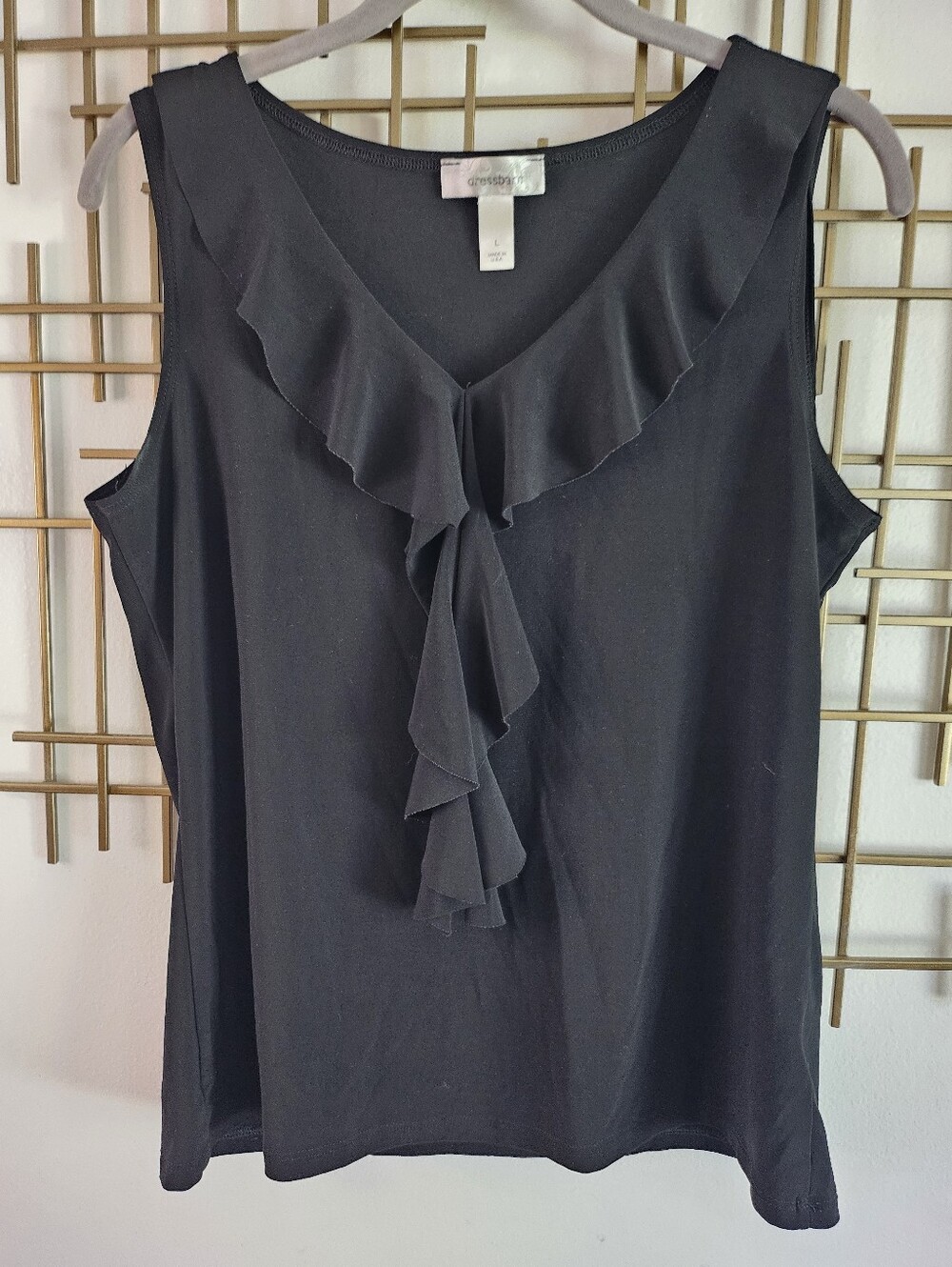 L-dressbarn- Black Ruffle V-Neck Sleeveless Camisole
